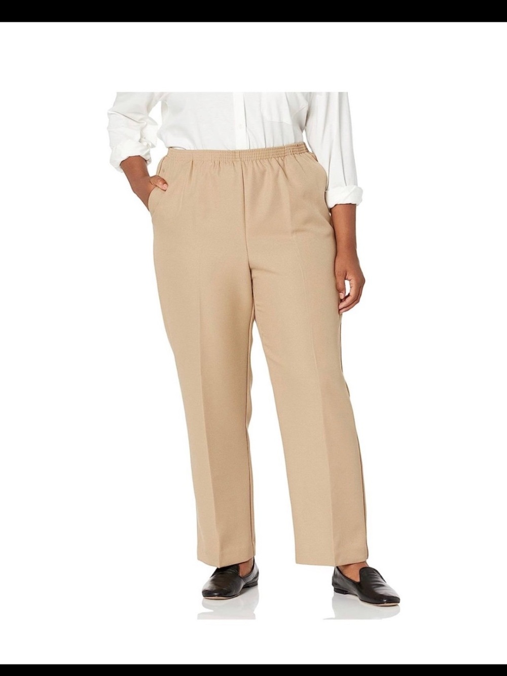 Plus Size Elastic Waist Straight-Leg Pants in Khaki
